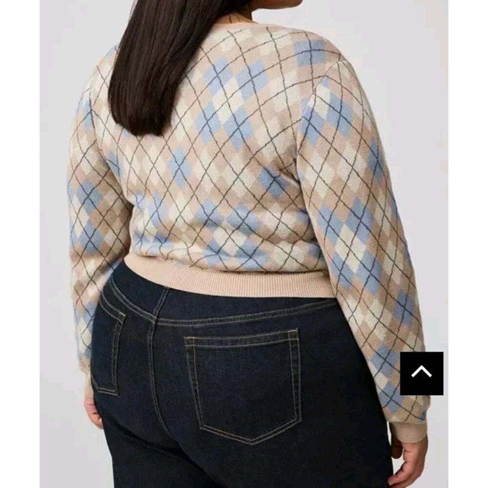 NEW Torrid Jacquard Shrug Cardigan Sweater Plus Sz 3X Sandstone Plaid Long Sleev - Picture 5 of 15